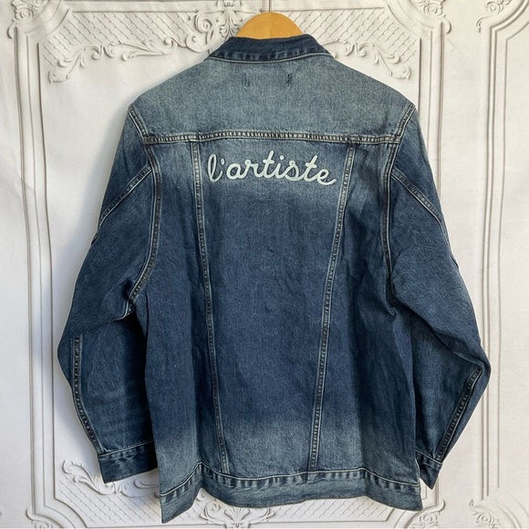 Sandrine Rose FREE PEOPLE “Not Yours” l’artiste Denim Jacket Women’s Medium New - Picture 4 of 7